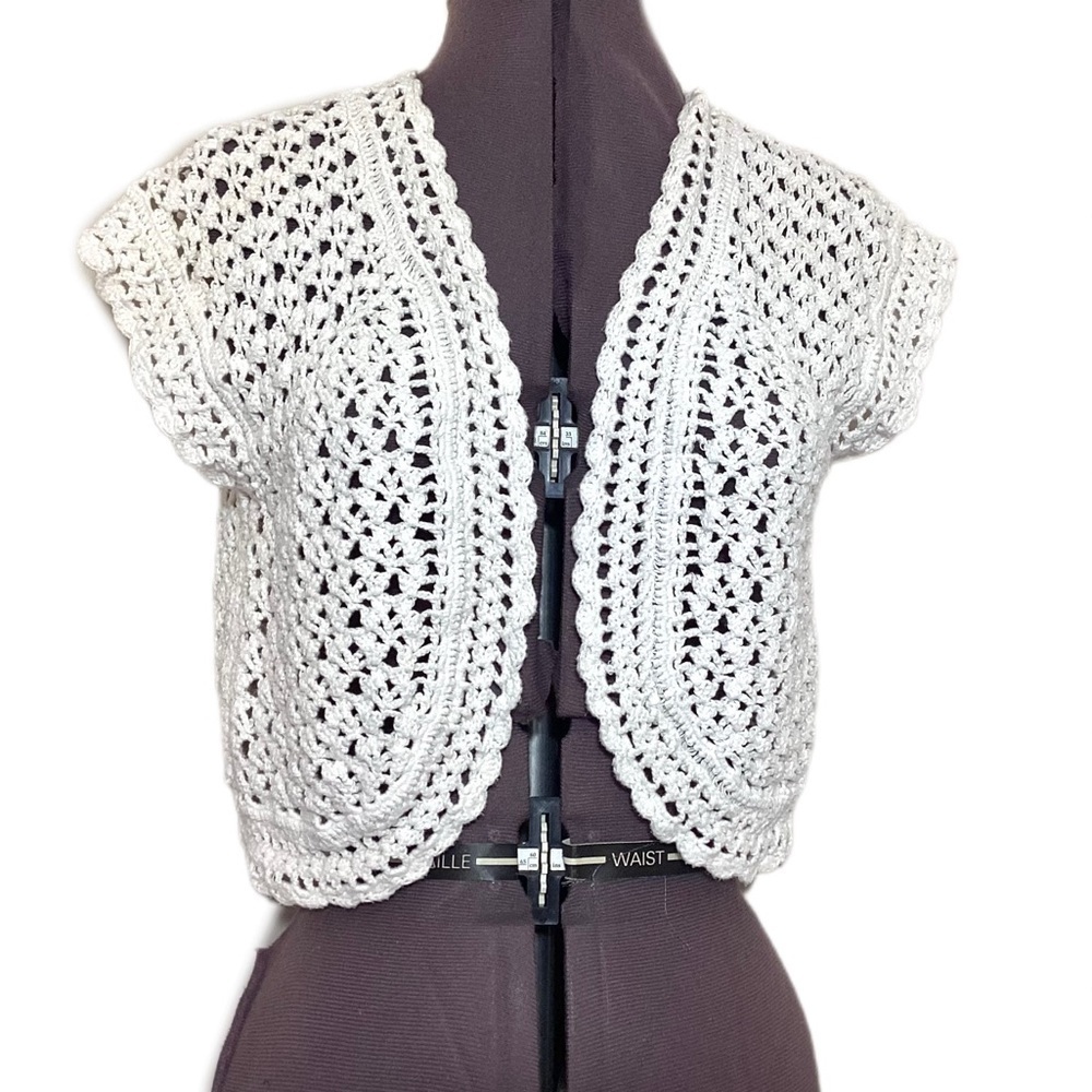 Dressbarn Y2K Crochet Lace Cropped Shrug Bolero Cardigan Vest 1X - Picture 2 of 13